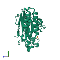 PDB entry 1rv9 coloured by chain, side view.