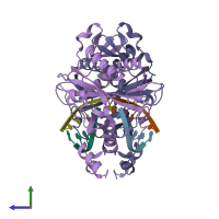 PDB entry 1rvc coloured by chain, side view.