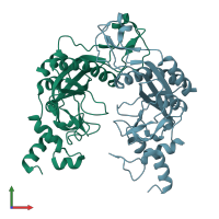 PDB entry 1rve coloured by chain, front view.