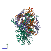 PDB entry 1rvj coloured by chain, side view.