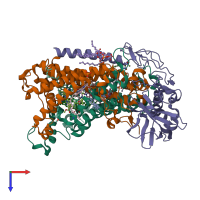 PDB entry 1rvj coloured by chain, top view.