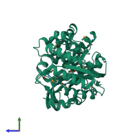 PDB entry 1rvk coloured by chain, side view.