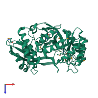 PDB entry 1rvk coloured by chain, top view.