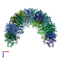 PDB entry 1rvv coloured by chain, top view.