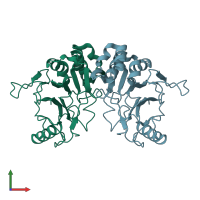 PDB entry 1rw0 coloured by chain, front view.