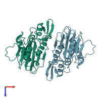 PDB entry 1rw0 coloured by chain, top view.