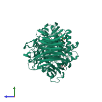 PDB entry 1rwa coloured by chain, side view.