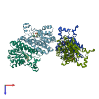 PDB entry 1rwb coloured by chain, top view.