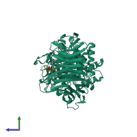 PDB entry 1rwg coloured by chain, side view.