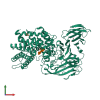 PDB entry 1rwh coloured by chain, front view.