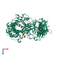 PDB entry 1rwh coloured by chain, top view.