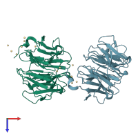 PDB entry 1rwi coloured by chain, top view.
