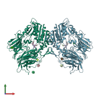 PDB entry 1rwq coloured by chain, front view.