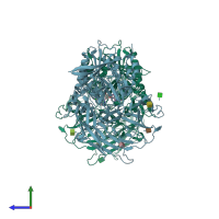 PDB entry 1rwq coloured by chain, side view.