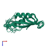PDB entry 1rwu coloured by chain, ensemble of 15 models, top view.