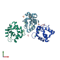 PDB entry 1rwy coloured by chain, front view.
