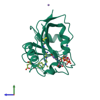 PDB entry 1rx3 coloured by chain, side view.