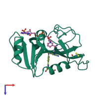 PDB entry 1rx3 coloured by chain, top view.