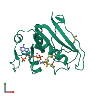 PDB entry 1rx4 coloured by chain, front view.