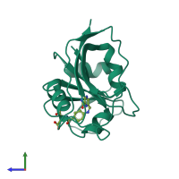 PDB entry 1rx7 coloured by chain, side view.