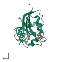 PDB entry 1rx8 coloured by chain, side view.
