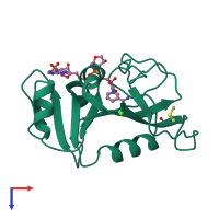PDB entry 1rx9 coloured by chain, top view.