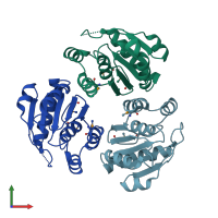 PDB entry 1rxd coloured by chain, front view.