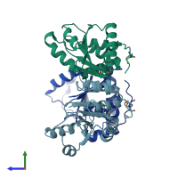 PDB entry 1rxd coloured by chain, side view.