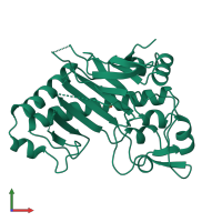 PDB entry 1rxf coloured by chain, front view.