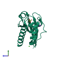 PDB entry 1rxi coloured by chain, side view.
