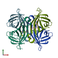 PDB entry 1rxj coloured by chain, front view.