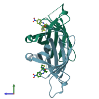 PDB entry 1rxk coloured by chain, side view.
