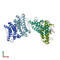 PDB entry 1rxq coloured by chain, front view.