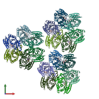PDB entry 1rxu coloured by chain, front view.
