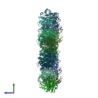 PDB entry 1rxu coloured by chain, side view.