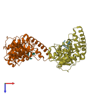 PDB entry 1rxv coloured by chain, top view.