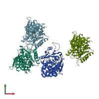 PDB entry 1rxx coloured by chain, front view.