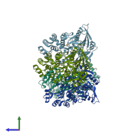 PDB entry 1rxx coloured by chain, side view.