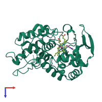 PDB entry 1ryc coloured by chain, top view.