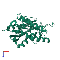 Monomeric assembly 1 of PDB entry 1ryn coloured by chemically distinct molecules, top view.