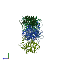 PDB entry 1ryz coloured by chain, side view.