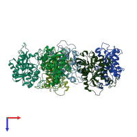 PDB entry 1ryz coloured by chain, top view.