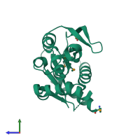 PDB entry 1rz3 coloured by chain, side view.