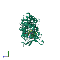 PDB entry 1rz5 coloured by chain, side view.