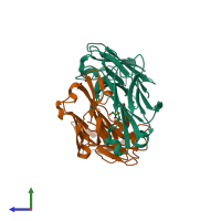 PDB entry 1rz7 coloured by chain, side view.