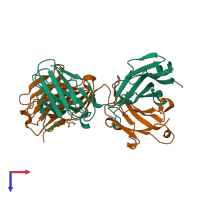 PDB entry 1rz7 coloured by chain, top view.