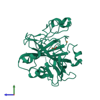 PDB entry 1rzc coloured by chain, side view.