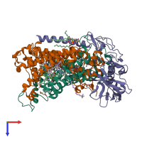 PDB entry 1rzh coloured by chain, top view.