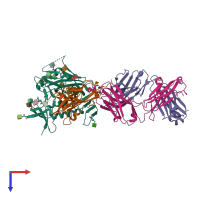 PDB entry 1rzj coloured by chain, top view.