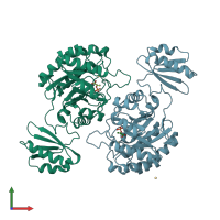 PDB entry 1rzm coloured by chain, front view.